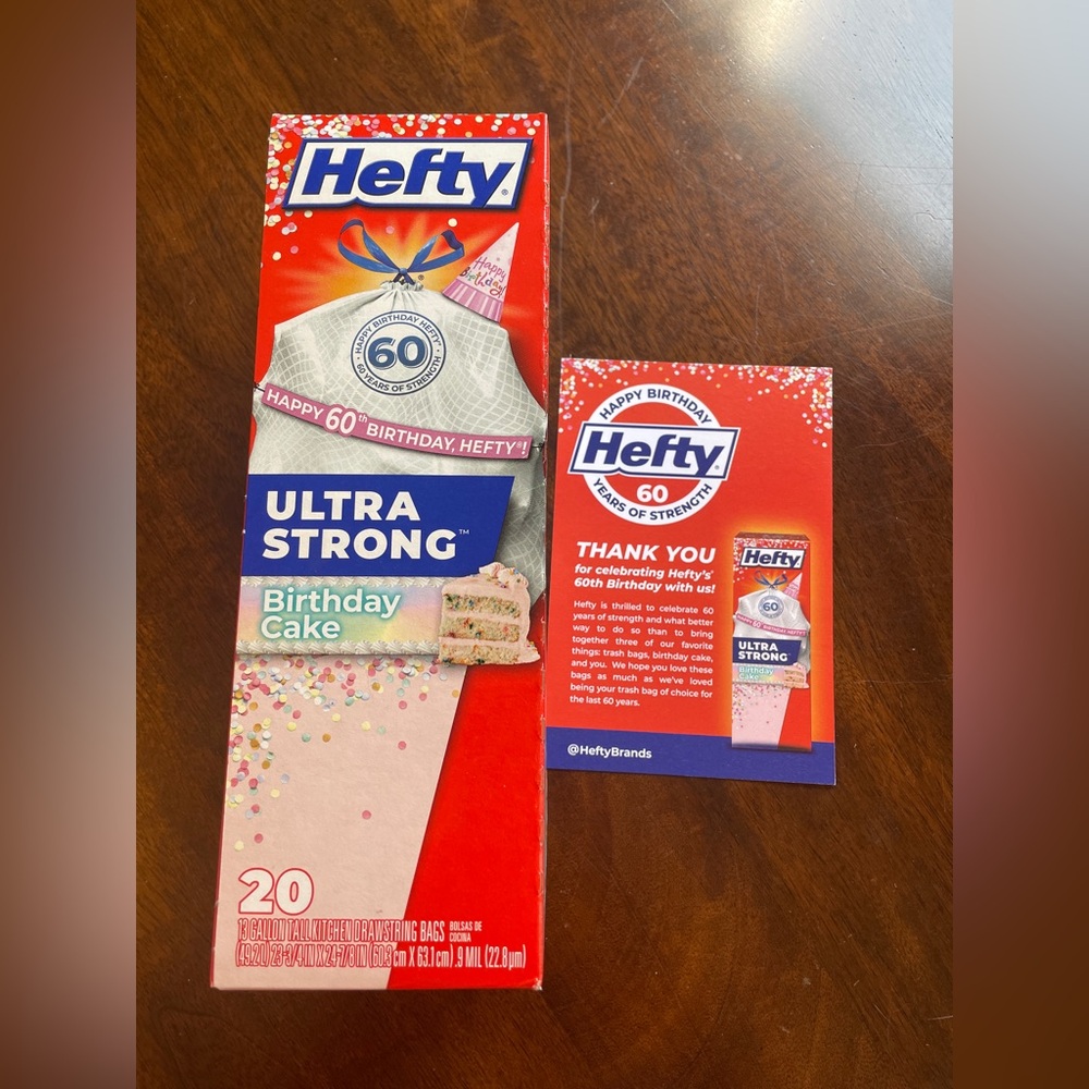 Hefty 60th Anniversary Birthday Cake Scented Ultra Strong Trash Bags Limited